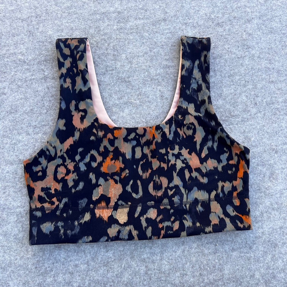 Fabletics Reversible Sports Bra Womens L Animal Print Pink Scoop Neck Activewear